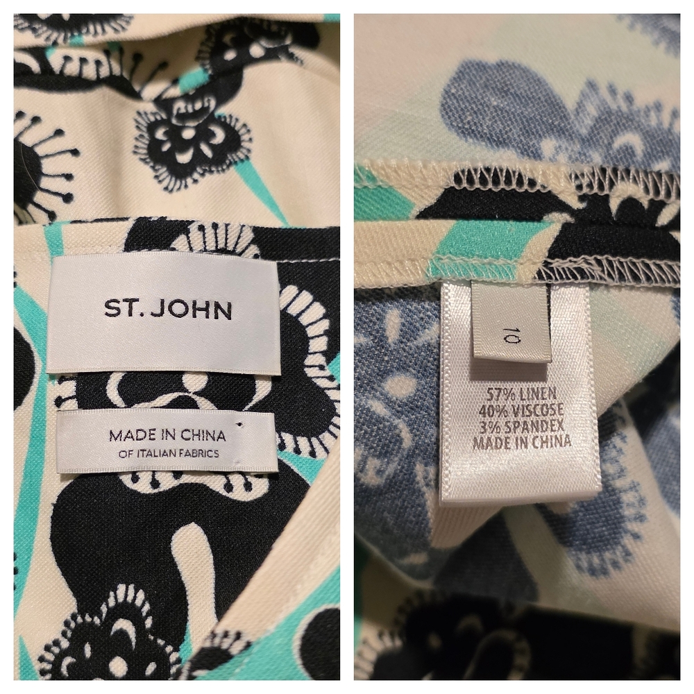 St. John Orchid Fever Print Linen-Blend Shirtdress Size 10 - Picture 5 of 5